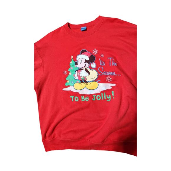 Vtg Mickey Mouse Adult Sweatshirt Disney Tis The Season To Be Jolly Xmas Tree -L - Picture 2 of 4